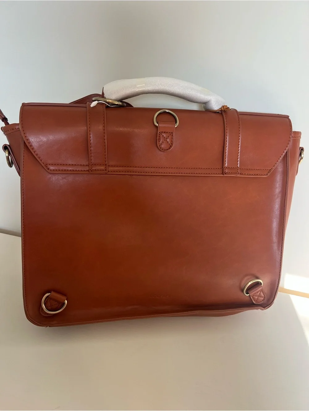 Tan vegan Leather Bow-Accent Briefcase